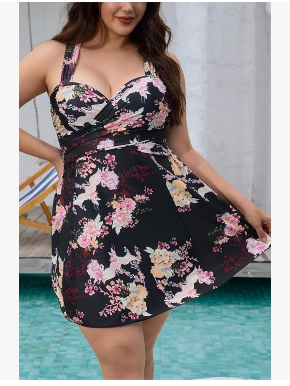 Cocopear Black Floral Swimdress XL NWT
